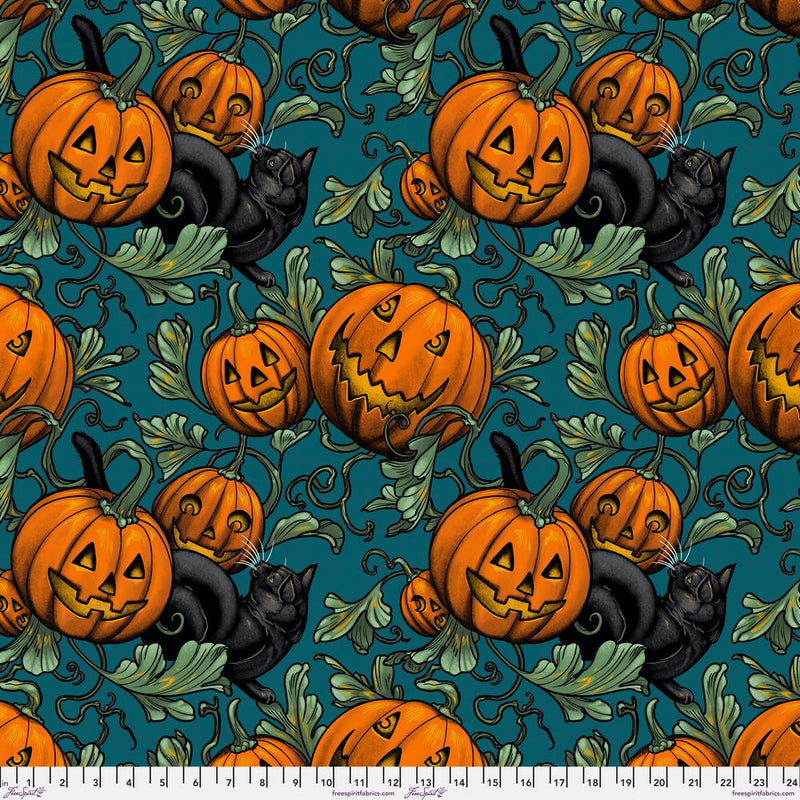Rachel Hauer - Storybook Halloween - Pumpkin Patch - Turquoise