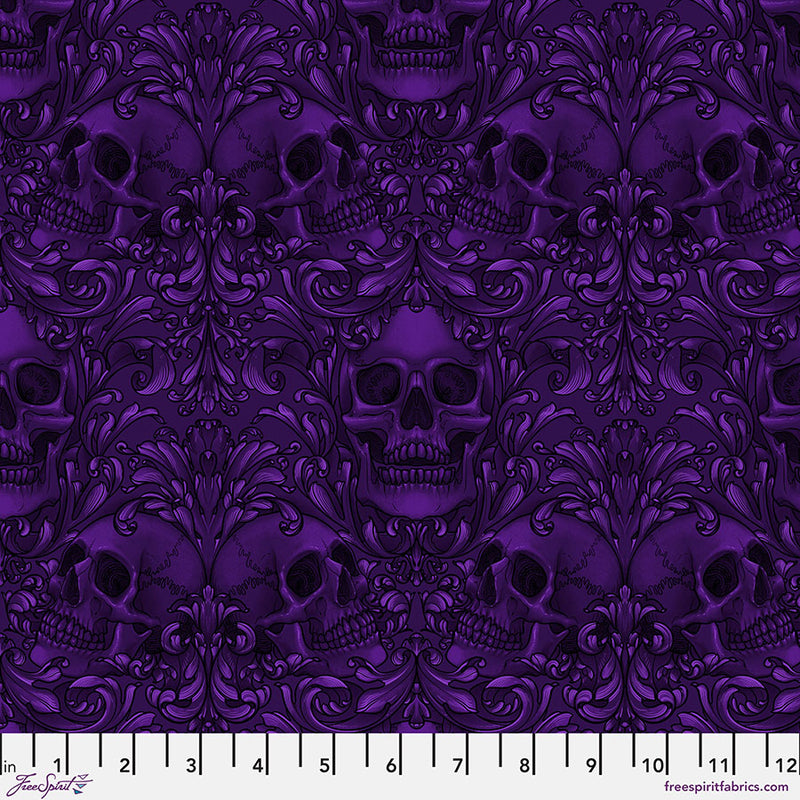 Mystic Moonlight - Skull Damask - Purple - The Green Fern Quilt Co.